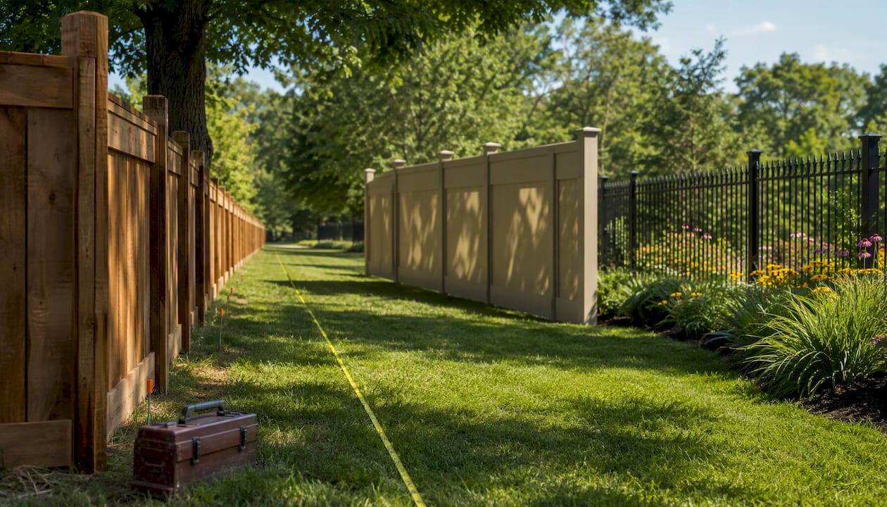 Property Line Fence Rules: Who Pays, Who Owns, What's Next Three different property line fence types side by side