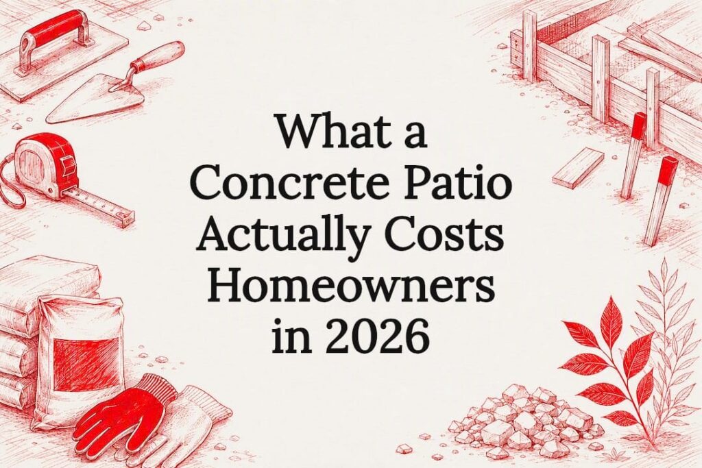 What a Concrete Patio Actually Costs Homeowners in 2026 Decorative concrete patio title card illustration
