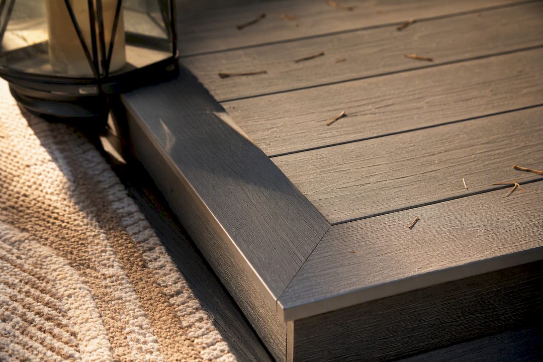 Close-up of 4-sided capped composite decking edge