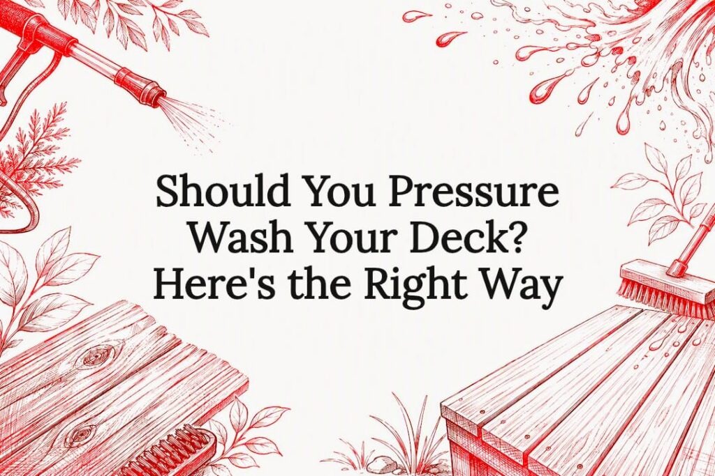 Decorative title card for deck pressure washing article