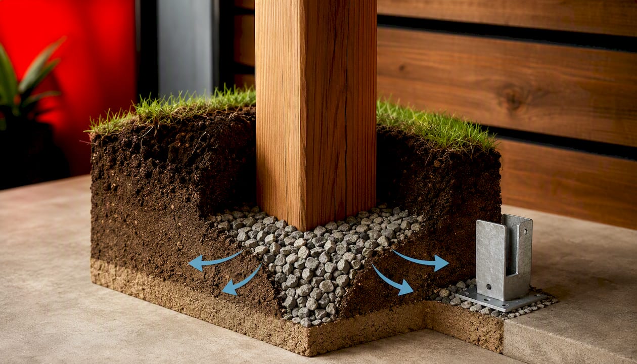 Protect Posts and Wash Safely: Wood Fence Maintenance for Homeowners Cutaway showing protected fence post drainage