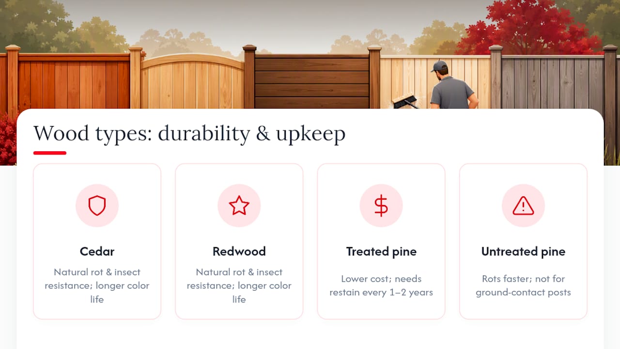 Protect Posts and Wash Safely: Wood Fence Maintenance for Homeowners Comparison of four wood fence species