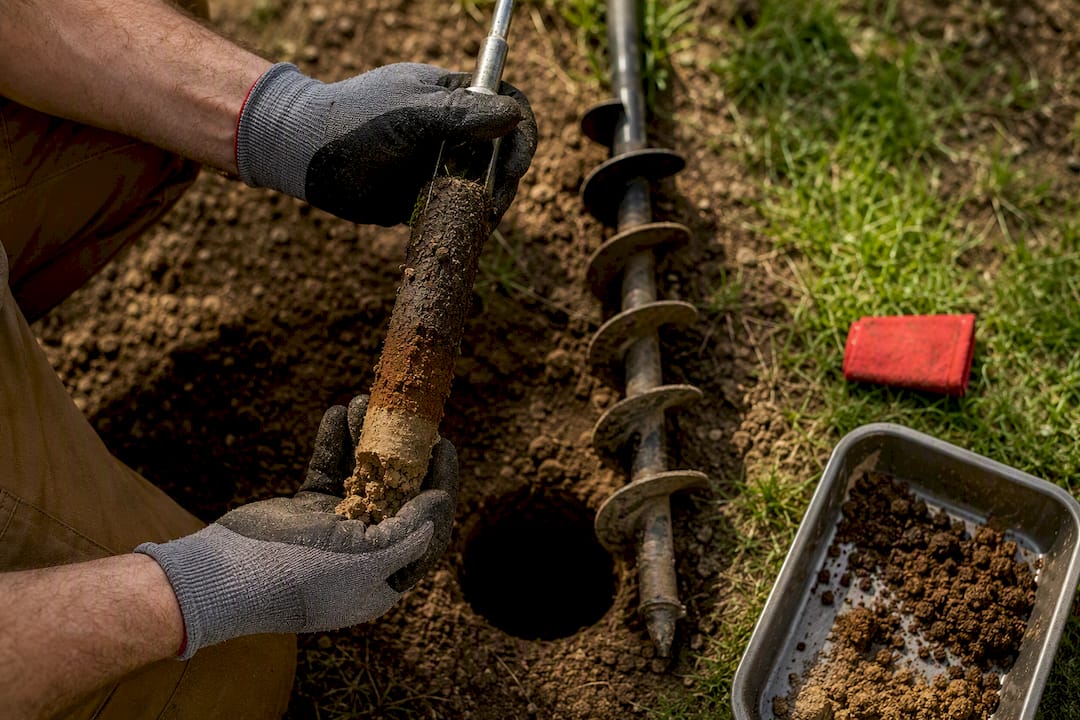 Hand auger extracting soil for footing assessment