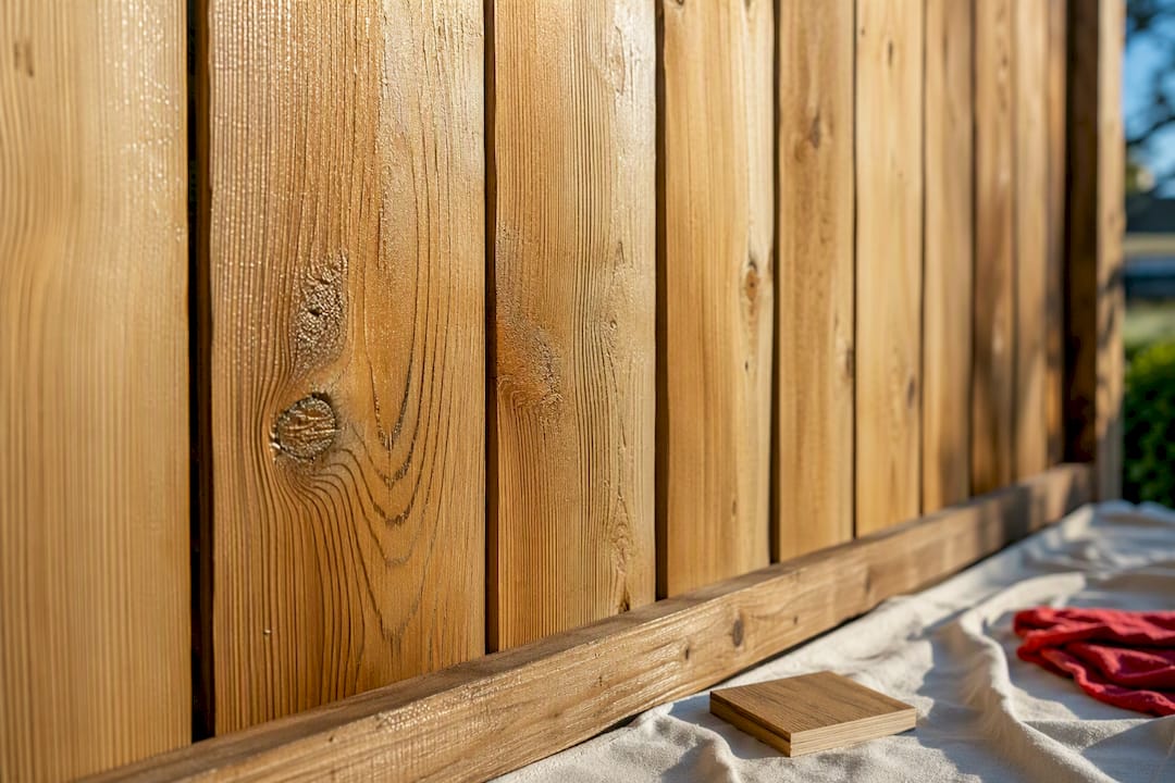 Freshly washed fence boards drying before staining