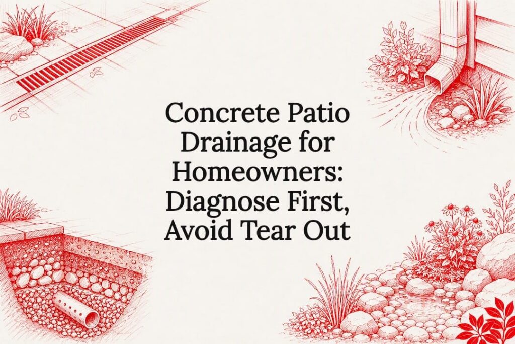 Decorative concrete patio drainage title card