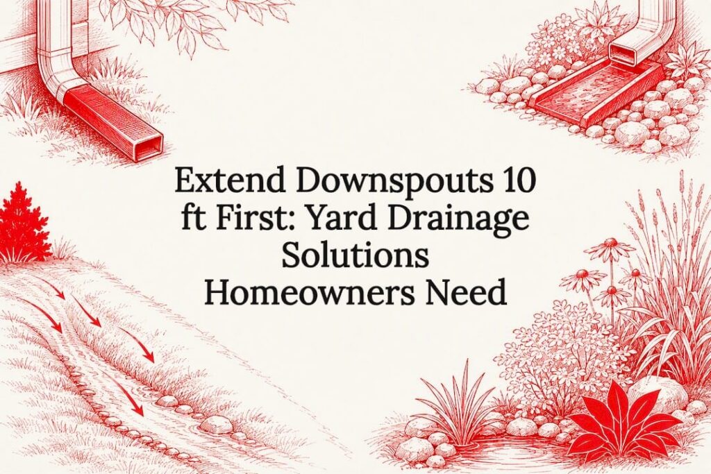 Decorative yard drainage title card illustration