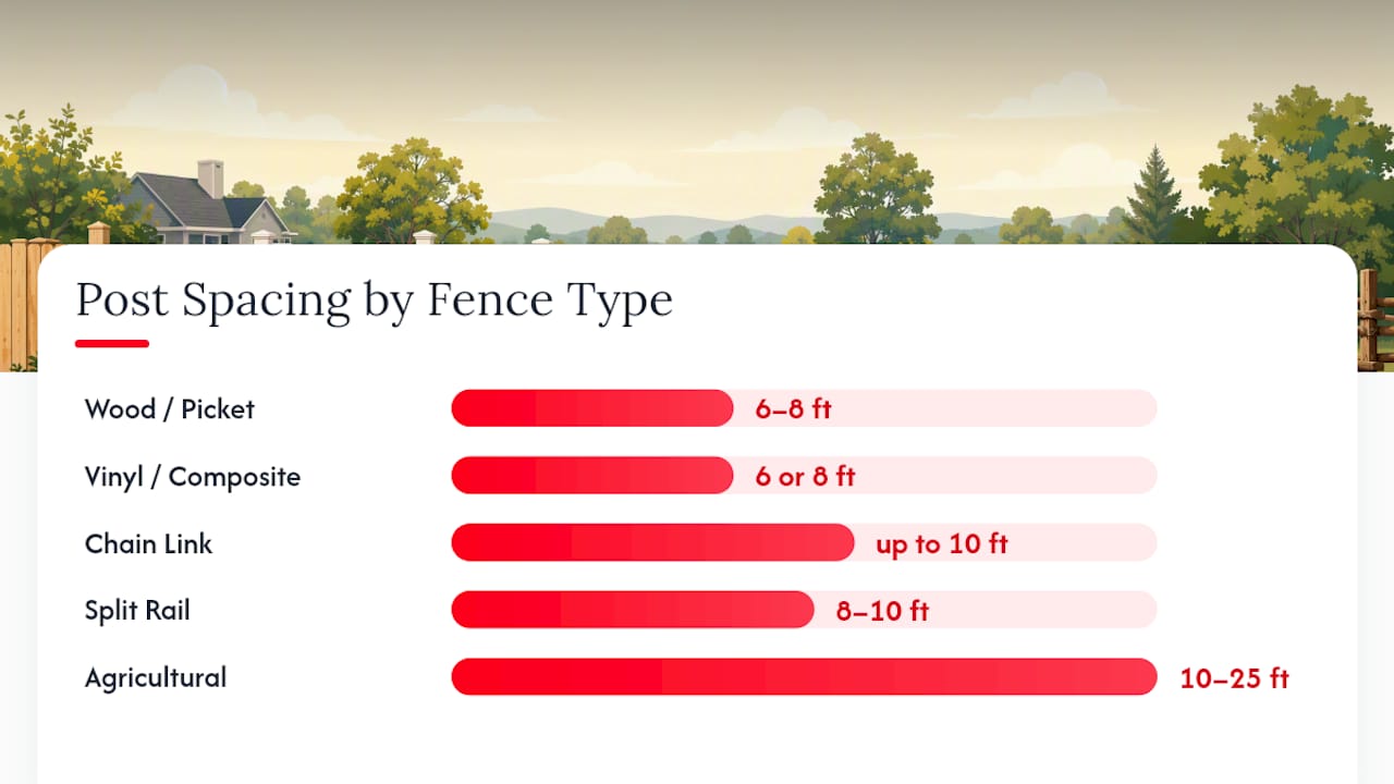 How does spacing change by fence type and height? — overview diagram