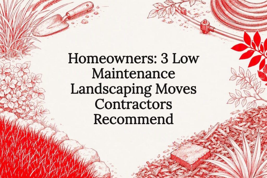 Homeowners: 3 Low Maintenance Landscaping Moves Contractors Recommend Decorative low maintenance landscaping title card