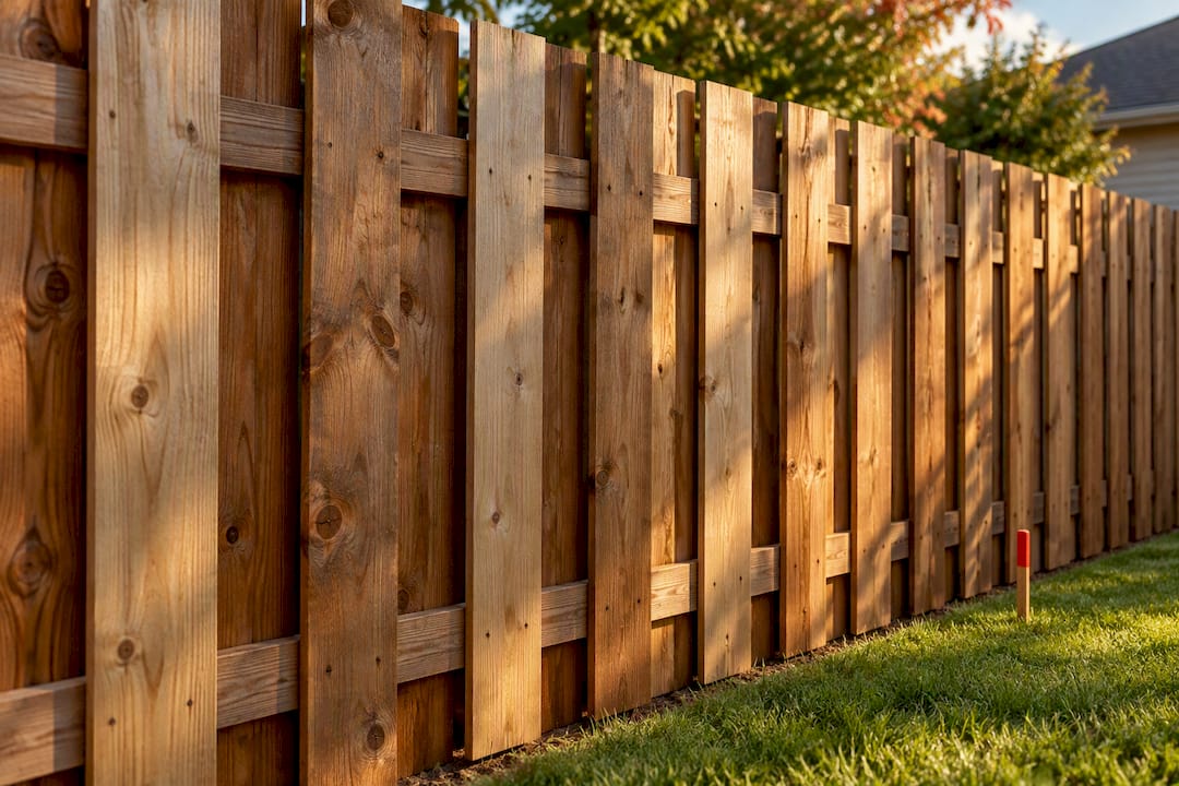 Close detail of alternating shadowbox fence pickets