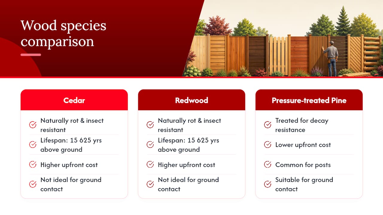 Comparison of three wood fence species