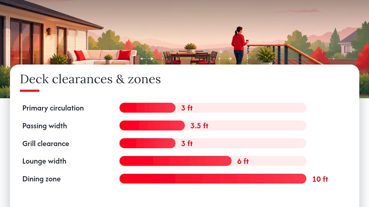 Deck circulation and furniture zone dimensions