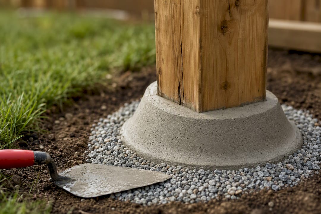 Sloped concrete collar around fence post
