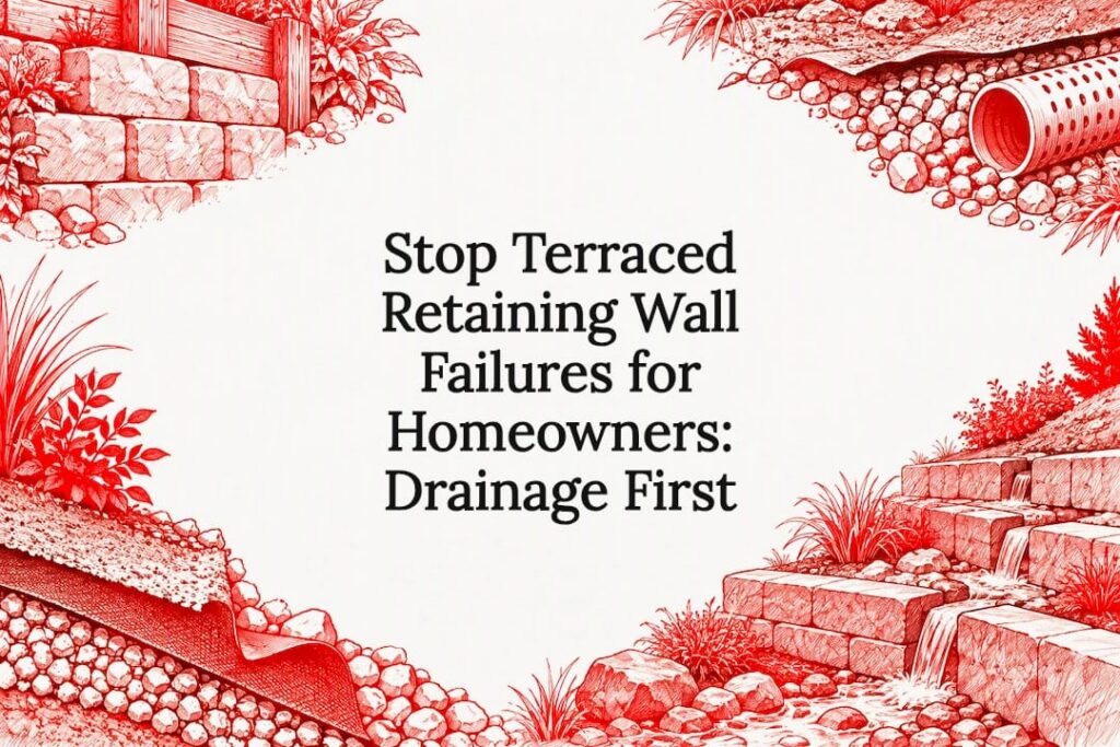 Decorative terraced retaining wall title card