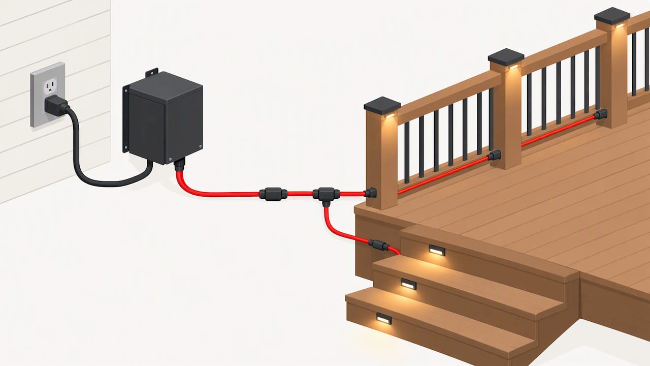 Low-voltage transformer powering deck lights