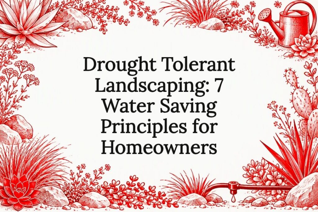 Sketch of drought-tolerant plants and drip irrigation