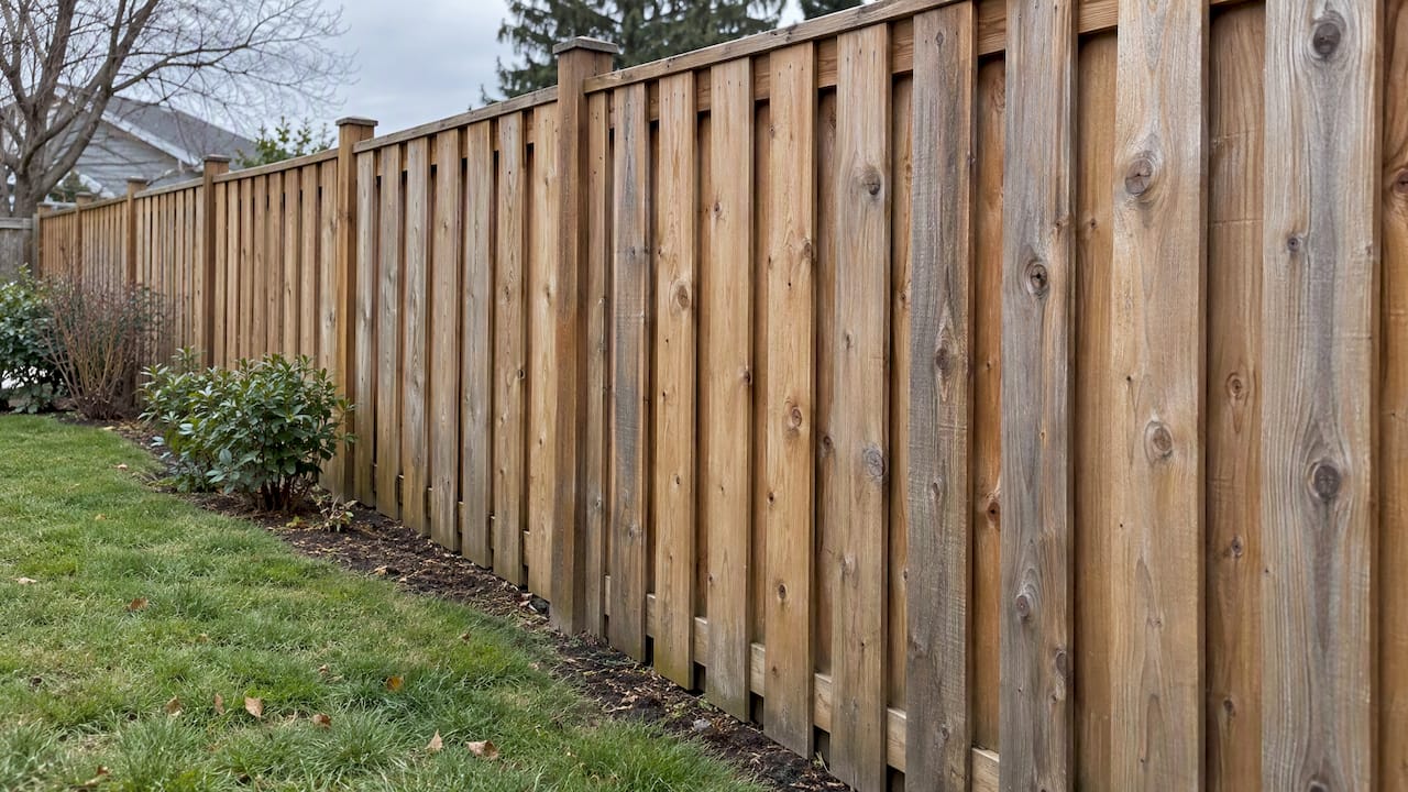 Overlapping boards create a solid privacy fence