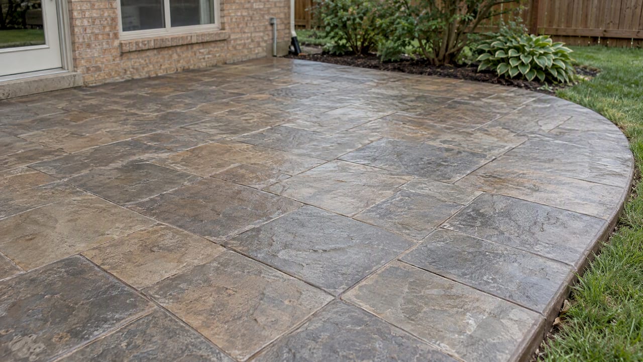 Variegated stamped concrete resembling natural stone