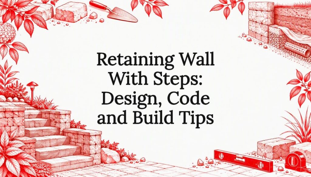 Sketch framing a retaining wall with steps